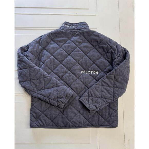 Peloton Women’s Blue Gray Quilted Together We Go Far Jacket Button Size Small - Picture 7 of 7